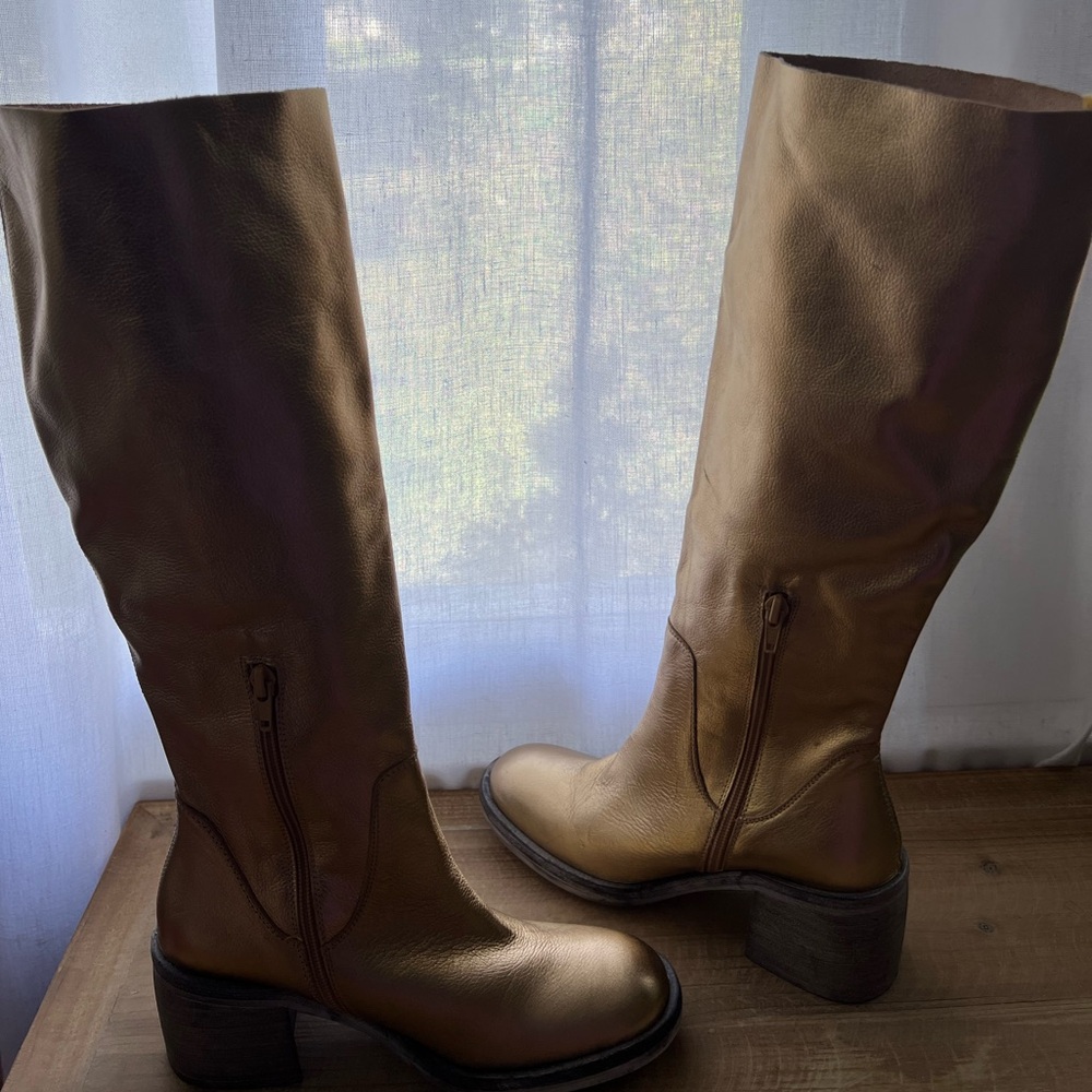 Free People Essential Tall Slouch Boots in Gold Size 36 New - Picture 6 of 12